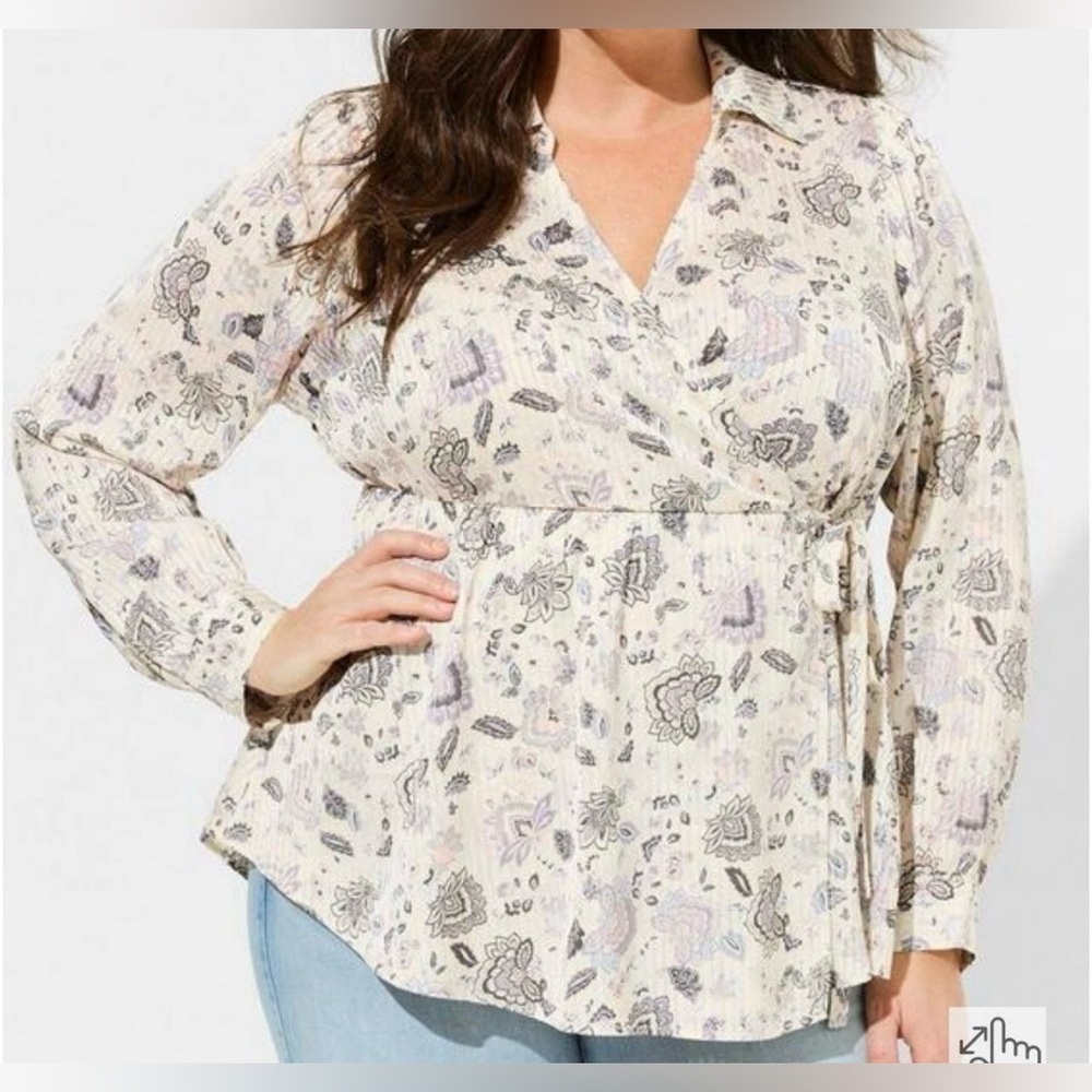 TORRID Fortune Paisley Dew Striped Satin Collared Surplice Blouse New Size 0X